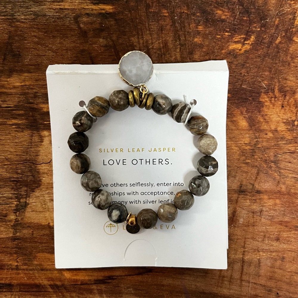 Love Others Silver Leaf Jasper Gemstone & Druzy Beaded Bracelet - Lenny and Eva